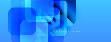 Soyut mavi geometrik şekiller kesişir. Modern tasarım değişkenleri, katmanları, temiz estetiği içerir. Arkaplan teknoloji ve yenilik öneriyor.