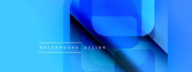 Soyut mavi arkaplan. Üst üste binen kareler modern, dinamik görsel efekt yaratır. Gradyan gölgeler derinliği ve dokuyu arttırır.