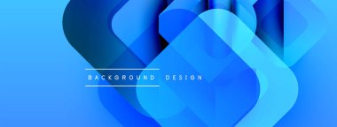 Soyut mavi şekiller örtüşür, dinamik görsel efekt yaratır. Modern tasarım elementleri teknoloji ve yenilik öneriyor. Yumuşak eğimler derinliği artırır.