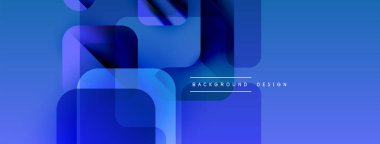 Soyut mavi şekiller üst üste binerek dinamik bileşim oluşturuyor. Modern tasarım öğeleri akıcılık, derinlik, görsel ilgi.