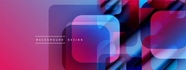 Soyut geometrik şekiller çakışıyor. Canlı pembeler, maviler modern arka plan yaratır. Şeffaf katmanlar derinlik ve görsel ilgi ekler.