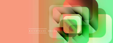 Soyut geometrik şekiller örtüşüyor, canlı renk eğimleri yaratıyor. Şeftali, turuncu, yeşil renkler tasarımda baskın. Modern, minimalist estetik.