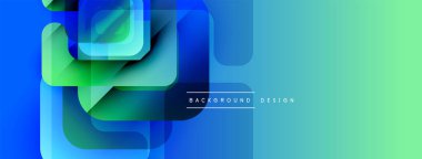 Soyut geometrik şekiller örtüşüyor, canlı mavi, yeşil bir eğim yaratıyor. Arkaplan ve sunumlar için modern tasarım ögesi.