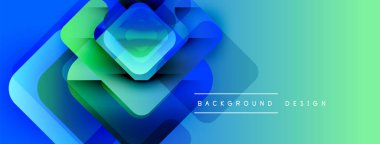 Soyut geometrik şekiller örtüşüyor, canlı mavi, yeşil bir eğim yaratıyor. Arkaplan ve sunumlar için modern tasarım ögesi.