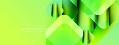 Soyut yeşil arkaplan. Üst üste binen şekiller dinamik görsel efekt yaratır. Modern tasarım öğeleri yenilik ve tazelik öneriyor.