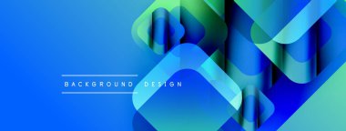 Soyut mavi tasarım katmanlı şeffaf şekiller. Gradyan renkler dinamik görsel efekt yaratır. Metin arkaplan tasarımı okur.