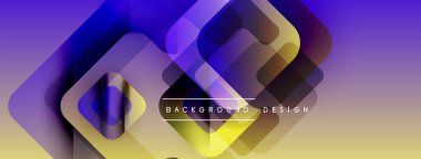 Soyut geometrik şekiller örtüşür, canlı bir değişim etkisi yaratır. Sarı, mor renkler tasarıma egemen, modern estetik.