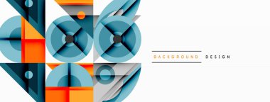 Soyut geometrik şekiller, mavi, turuncu, gri. Modern tasarım elementleri dinamik bileşim yaratır. Minimalist tarz, temiz çizgiler, düz vektör illüstrasyonu.
