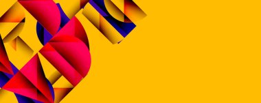 Soyut geometrik şekiller, canlı renkler, sarı arkaplan. Modern tasarım, dinamik kompozisyon, kalın görsel etki.