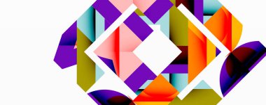 Soyut geometrik bileşim. Canlı renkler kesişiyor, dinamik şekiller yaratıyor. Modern tasarım, temiz çizgiler, kalın desenler imaja hakim..