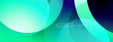 Soyut arkaplan özellikleri üst üste binen daireler, canlı turkuaz, mavi renkler. Modern tasarım, pürüzsüz gradyanlar dinamik görsel efekt yaratır.