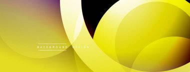 Soyut sarı tasarım, üst üste binen daireler, çizgiler. Gradyan gölgeler dinamik görsel efekt yaratır. Metin arkaplan tasarımı okur.