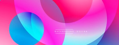 Soyut, enerjik çemberler çakışıyor. Pembe, mavi renkler modern arka plan yaratır. Metin arka plan tasarımı okur. Düzen eğimleri kompozisyona hakim.