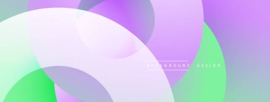 Soyut şekiller örtüşüyor, canlı gradyanlar yaratıyor. Mor, yeşil, beyaz renkler düzgün bir şekilde harmanlanır. Arka planlar için modern tasarım ögesi.