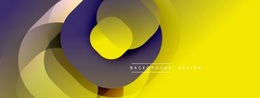 Soyut geometrik şekiller örtüşüyor, dinamik sarı, mor renkler yaratıyor. Arkaplan ve sunumlar için modern tasarım ögesi.