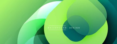 Soyut yeşil arkaplan. Üst üste binen daireler dinamik görsel efekt yaratır. Sancaklar ve sunumlar için modern tasarım uygun.