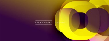 Soyut tasarım özellikleri üst üste binen sarı daireler mor gradyan arkaplan üzerinde. Minimalist tarz, modern estetik, afişler ve sunumlar için uygun..