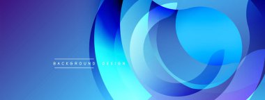 Soyut mavi arkaplan. Üst üste binen daireler dinamik görsel efekt yaratır. Sancaklar ve sunumlar için modern tasarım uygun.