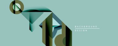 Soyut geometrik şekiller üst üste binerek katmanlı görsel efekt yaratır. Yumuşak deniz mavisi arkaplanı koyu yeşil, kahverengi tonları tamamlar. Arkaplan ve sunumlar için uygun modern tasarım.