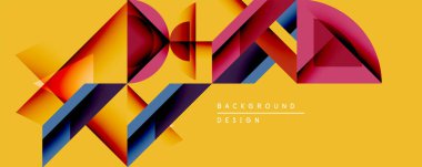 Soyut geometrik bileşim. Canlı renkler dinamik şekiller, üçgenler, dikdörtgenler yaratır. Modern tasarım arka planlar, sunumlar, dijital sanat projeleri için uygundur. Parlak, cesur estetik.