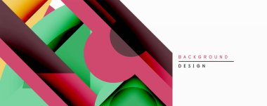 Soyut geometrik bileşim. Üst üste binen şekiller dinamik görsel efekt yaratır. Renkler kırmızı, yeşil, sarı, artı gradyanlar. Arka planlar için modern tasarım ögesi.