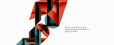 Soyut geometrik tasarım katmanlı şekiller, canlı kırmızı, deniz mavisi, siyah renkler içerir. Modern bileşim dinamik görsel etki yaratır, uygun arkaplan ögesi.