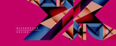 Soyut geometrik bileşim. Canlı pembe arkaplan özellikleri kesişen şekil bej, donanma, bordo. Modern tasarım derinliği, dokuyu, dinamik görsel ilgiyi çağrıştırır. Minimalist estetik.