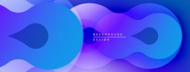 Soyut akışkan şekiller harmanlanarak canlı mavi ve mor renkler yaratır. Modern tasarım hareketi çağrıştırıyor, derinliği. Minimalist estetik giysiler.