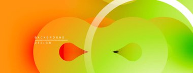 Soyut, enerjik gradyanlar. Üst üste binen daireler dinamik görsel akış yaratır. Turuncu geçiş yeşil, modern tasarım öğesine.