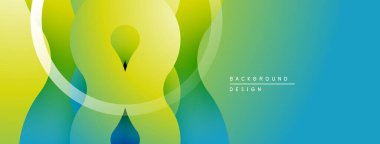 Soyut gradyanlar harmanlanarak üst üste binen çemberler oluşturur. Parlak sarı geçişler parlak yeşile, sonra da soğuk maviye. Modern tasarım ögesi.