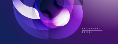 Soyut kompozisyon. Üst üste binen katmanlar dinamik görsel efekt yaratır. Mor, beyaz, siyah egemen tasarımın tonlarında. Modern estetik.