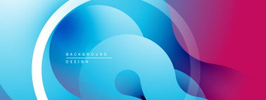 Soyut sıvı şekilleri, canlı mavi pembeye dönüşüyor. Katmanlı elementlerle modern tasarım, pürüzsüz eğimler, dinamik bileşim.