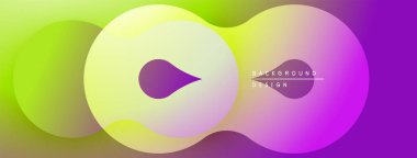 Soyut şekiller örtüşüyor, canlı gradyanlar yaratıyor. Renkler yeşilden mora dönüşüyor. Arka planlar için modern tasarım ögesi.