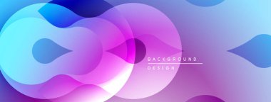 Soyut sıvı şekilleri örtüşür, parlak mor ve mavi renkler yaratır. Arkaplan ve sunumlar için modern tasarım ögesi.