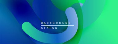 Soyut sıvı şekilleri, canlı maviler, yeşiller dinamik arkaplan oluşturur. Modern tasarım elementleri hareket, derinlik.