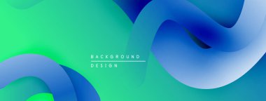 Soyut sıvı şekilleri, canlı gradyanlar. Mavi, yeşil renkler kusursuz bir şekilde harmanlanarak modern tasarım yaratıyor. Yumuşak eğriler kompozisyona hakim.