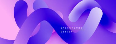 Soyut sıvı şekiller, mor renkler, pembe aksanlar. Modern tasarım, pürüzsüz eğimler dinamik kompozisyon yaratır. Arkaplan dokusu görünür.
