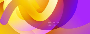 Soyut sıvı şekilleri, canlı sarı, turuncu ve mor renkleri harmanlarlar. Modern tasarım dinamik görsel deneyim yaratır. Düzen eğimleri kompozisyona hakim.