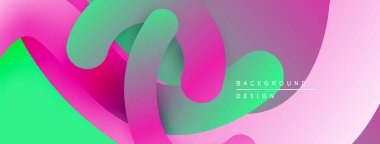 Soyut sıvı şekilleri, canlı pembeler, yeşiller dinamik bileşim oluşturur. Modern tasarım, pürüzsüz eğimler hareket, derinlik.