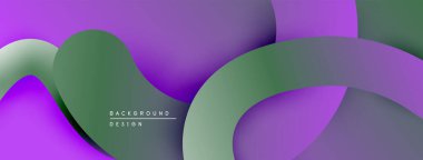 Soyut sıvı şekilleri üst üste binerek katmanlı mor, yeşil gradyanlar oluşturur. Minimalist tasarım modern arkaplan dokusunu öneriyor.