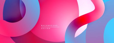 Soyut sıvı şekilleri kesişir. Canlı pembeler, maviler dinamik kompozisyon oluşturur. Arka planlar için modern tasarım ögesi.