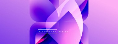 Soyut mor tasarım. Üst üste binen şekiller dinamik görsel efekt yaratır. Değişik renkler, modern estetik. Metin arkaplan tasarımı okur.