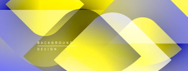Soyut geometrik tasarım. Sarı, beyaz, mavi gradyanlar katmanlı şekiller yaratır. Dijital projeler için modern arkaplan.