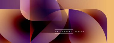 Soyut geometrik şekiller örtüşüyor, dinamik renk eğimleri yaratıyor. Sıcak tonlar serin morlarla harmanlanarak modern arkaplan tasarımı oluşturur..