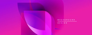 Soyut pembe eğimli arkaplan. Üst üste binen şekiller dinamik görsel efekt yaratır. Metin elementli minimalist tasarım.