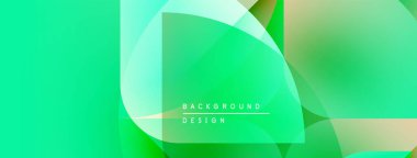 Soyut yeşil arkaplan. Üst üste binen şekiller dinamik görsel efekt yaratır. Modern tasarım elementleri pürüzsüz eğimler sunar.