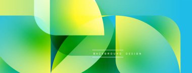 Soyut sıvı şekilleri örtüşür, parlak yeşil, sarı ve mavi renkler yaratır. Modern tasarım enerji, hareket, tazelik öneriyor.