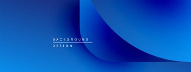 Soyut mavi eğimli arkaplan. Modern tasarım düz kıvrımlar, katmanlar, metin elementleri içerir. Minimalist estetik, dijital projeler için uygun.