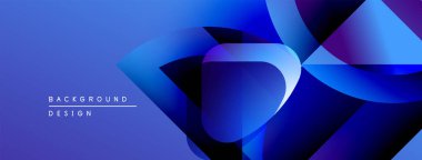 Soyut mavi tasarım, üst üste binen geometrik şekiller. Gradyan renkler dinamik görsel efekt yaratır. Modern arkaplan dokusu.