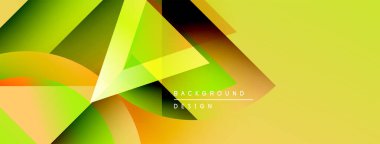 Soyut geometrik şekiller örtüşür, parlak sarı, yeşil ve turuncu renkler yaratır. Arkaplan ve sunumlar için modern tasarım ögesi.